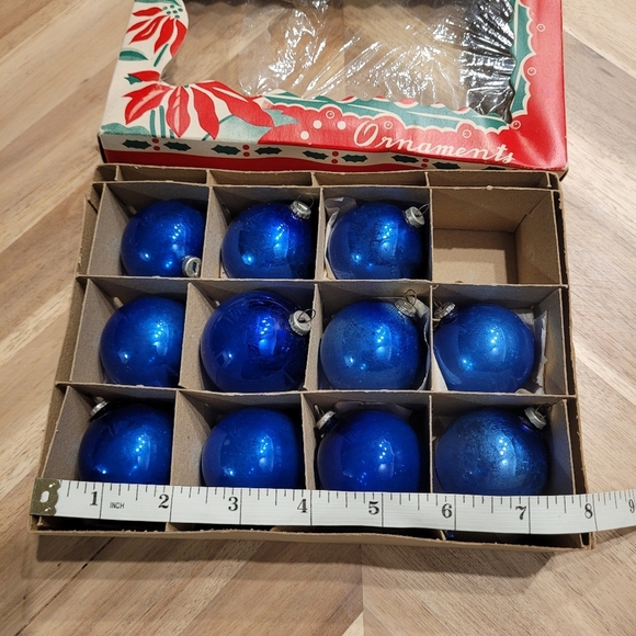 Vintage Blue Mercury Glass Christmas Ornaments Balls Baubles Made in Japan - Picture 3 of 9